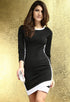 White Trim Bodycon Midi Dress in Black
